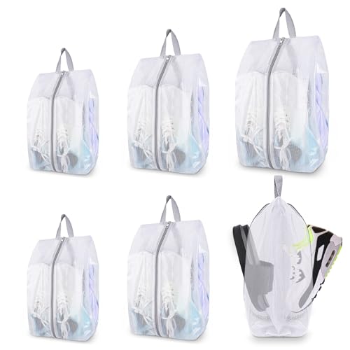 SelfTek Shoe Bags for Travel, 6 Pack 3 Size Double-Sided Zipper Shoe Bag for Men & Women, Waterproof Portable Shoe Storage Pouch with Handle, Family Travel Accessories - style: 6 Pack-3 Size