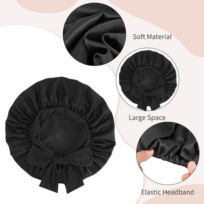 Satin Bonnet Set, Hair Bonnet for Sleeping Silk Bonnet with Eye Mask for Women Curly Hair - color: Black