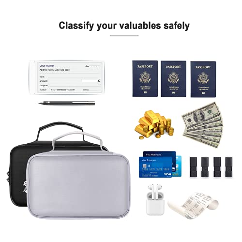 ENGPOW Small Fireproof Bag with Lock,Fireproof Soft Money Organizer Case (9x 5.3 x 3.7 inches),3-Layer Cash Safe Coin Organizer Bag Set Storage for Valuables-Currency,Keys,Card,Passport(2 Pack) - color: Black and Silver
