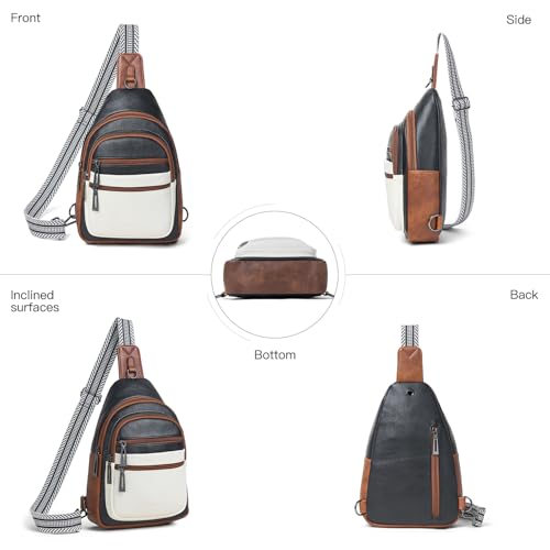 Leresas Sling Bag for Women Crossbody Bag Fanny Pack Cross Body Handbag Sling Purse Vegan Leather Trendy Gifts Travel Purse Black/White/Brown - color: Bbw