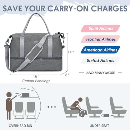 For Spirit Airlines Personal Item Bag Underseat Carry On Bag with Wet Pocket & Shoe Compartment & USB Charging Port - color: Grey