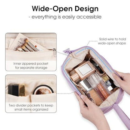 Narwey Makeup Bag Women Wide-open Make up Bag Travel Cosmetic Bag Organizer Toiletry Bag for Cosmetics Toiletries Accessories (Purple) - color: Purple