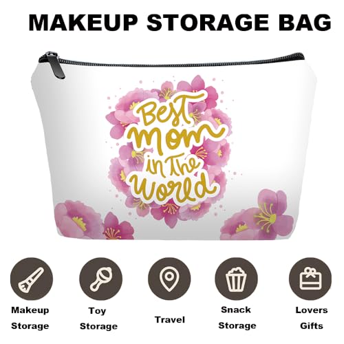 Mom Makeup Bag Set Gift with Mirror – Best Mom Travel Cosmetic Pouch, Mama Cosmetic Bag Set for Wife & Female Friends - color: Best mom in the world-white-2S