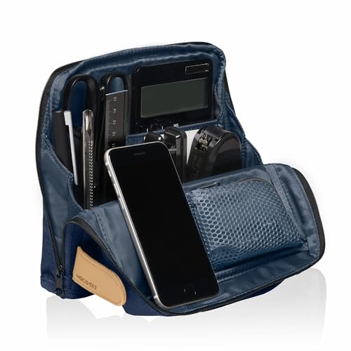 KOKUYO Pencil Case Pouch, Haco-Biz Standing Pen Pouch Bag, Foldable Stand up Pencil Holder Organizer, Large Capacity Portable Pencil Box for Office Supplies, Indigo Blue - color: Indigo Blue