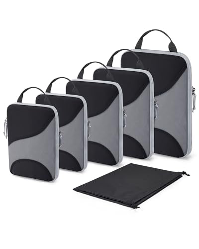 BAGSMART Compression Packing Cubes - 6 Set Travel Packing Cubes for Suitcases, Compression Suitcase Organizers with Shoe Bag - color: 03-Black