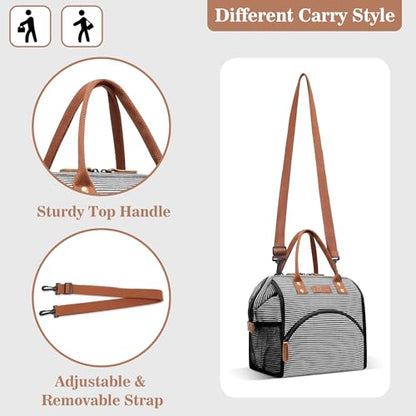 LOKASS Lunch Bag Insulated Lunch Box Wide-Open Lunch Tote Bag with Removable Shoulder Strap for Women/Men Adults Work Picnic Hiking Beach Fishing(Stripes) - color: Black&White Stripes-Straps