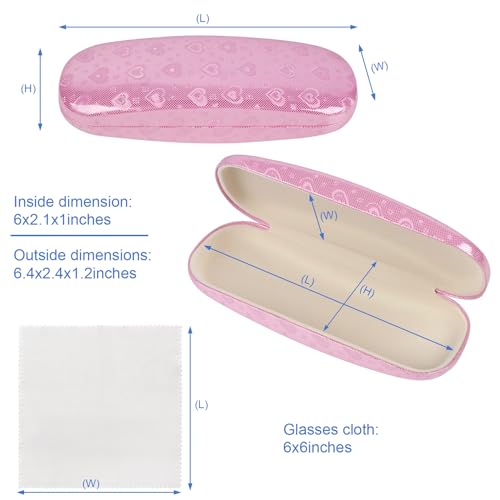 Joyberg Glasses Case, 2 Pack Eyeglass Case with Cleaning Cloth, Glasses Case Hard Shell Fits Most Glasses - color: Love Pink
