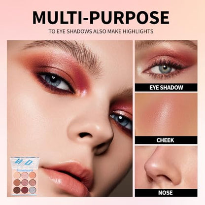 9-Color Nude Brown Eyeshadow Palette – Matte Shimmer Glitter Peach Caramel Bronze Eye Shadow Kit, High Pigment Blendable Long-Lasting Warm Neutral Makeup Palette for Daily Wear, Soft Glam & Travel - color: H01