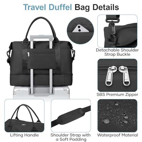 Overnight Weekender Bags for Women,Vacuum Travel Duffel Bag with Air Pump, Personal Item Travel Bag with Shoes Compartment & Compression Pocket,Black - color: A-Black with Air Pump, size: Large