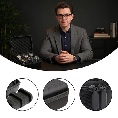 Hard Shell Watch Cases,6-Slot Watch Storage Organizer, Travel Watch Cases for Men and Women, Portable Display & Protection Box for Watches (Black)