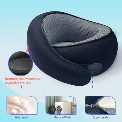 Travel Pillow | High-Density Memory Foam Pillow with 360° Surround Support. Ergonomically Designed. Ideal for Airplane Travel and Home Use. - color: Black