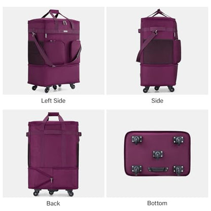 Hanke Expandable Large Suitcase 4 Wheels Lightweight Collapsible,Foldable Suitcases &Travel Bags Hand Luggage Extend 20/24/28 inch Suitcases Duffel Bag Without Telescopic Handle for Men & Women - color: Purple Upgrade Version 2
