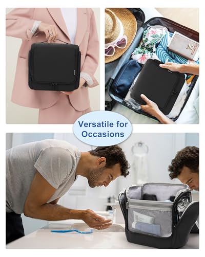 Relavel Hanging Toiletry Bag for Men and Women, Travel Toiletries Bag Water-resistant Large Makeup Cosmetic Organizer Storage, Shaving Dopp Kit Shower Bathroom Hygiene Bags, Carry-on Travel Essentials - color: Black