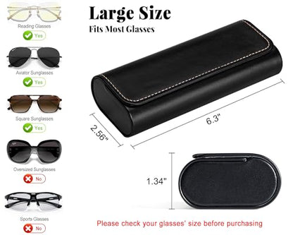 RayLove Hard Shell Glasses Case, Lightweight Leather Eyeglass Case, Travel-Friendly Sunglasses Protector for Men & Women - color: 2, Black