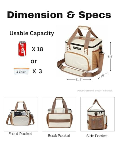SUNNY BIRD 12L Large Insulated Lunch Bag, Leakproof and Foldable Lunch Cooler Box for Women Adult and Men, Fits 18 Cans (Ivory White 01) - color: Ivory White 01