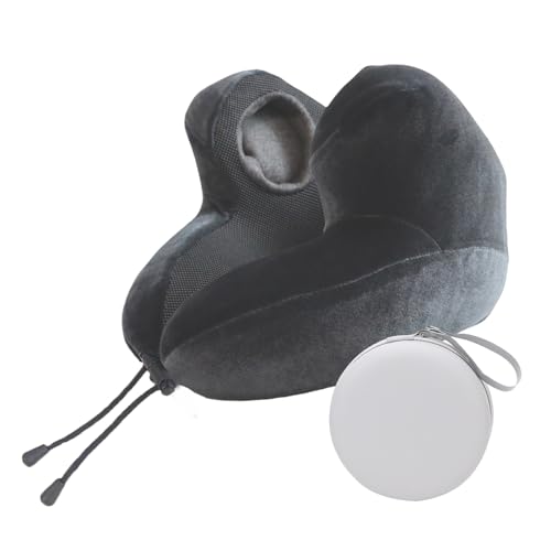 Noise-Canceling Memory Foam Travel Pillow for Long Flights - Ergonomic Neck Support, Adjustable & Portable with Storage Box - Best for Airplane, Office Naps, Business Trips (Grey)