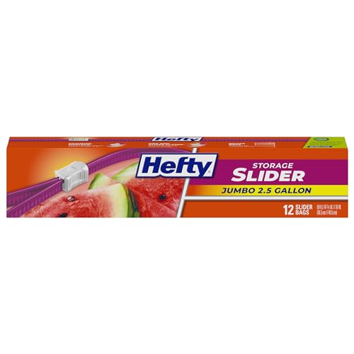 Hefty Slider Jumbo Storage Bags, 12 Count, 2.5 Gallon Extra Large Storage Bags for Bulk Leftovers, Travel Clothes, Shoes, Office Supplies, and More, Writable Label, Secure Zip and Click Closure - size: 12 Count (Pack of 1)