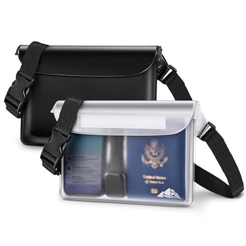 HEETA Waterproof Fanny Pack, Waterproof Pouch Dry Bag 2-Pack for Phone Passport Purse, Adjustable Waist Strap for Swimming Kayaking Boating Paddle Board Accessories Cruise Beach Camping Essentials - color: Black & White