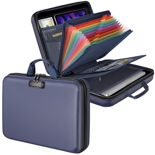 Fireproof Document Organizer Bag, 5200℉ File Organizer Safe Box, Hard Shell Document Bag with 13 Pocket Accordion File Folder - color: 5200℉-blue