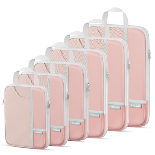 Percover Compression Packing Cubes for Travel, 6-Piece Structured Compression Organizer Set for Organized Packing & Carry-On Luggage, Pink - color: Pink, size: 6 Set