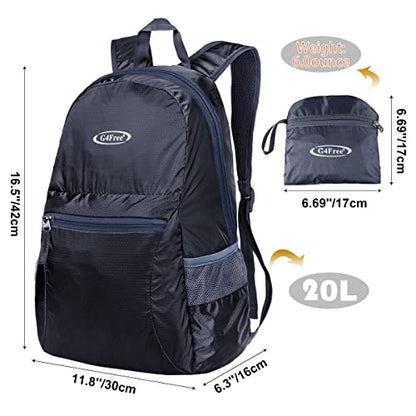 G4Free 20L Lightweight Packable Backpack Travel Hiking Daypack Foldable Backpack for Men Women - color: A-dark Grey