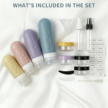 DEPOZA Travel Bottles Kit (16 Pack) - TSA Approved, Leak Proof Silicone Squeezable Containers for Toiletries. Complete Set with Jars, Sprayers & Bag (Light Purple) - color: Light Purple
