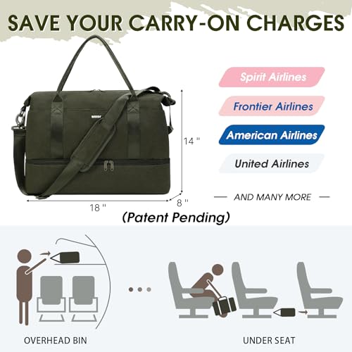 For Spirit Airlines Personal Item Bag Underseat Carry On Bag with Wet Pocket & Shoe Compartment & USB Charging Port - color: Dark Green