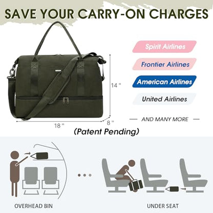 For Spirit Airlines Personal Item Bag Underseat Carry On Bag with Wet Pocket & Shoe Compartment & USB Charging Port - color: Dark Green
