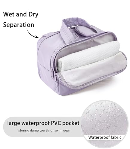 Travel Toiletry Bag for Women, Large Wide-open Puffy Cosmetic Makeup Bag with Wet-Dry Separation, Multi-Pocket Organizer with Carry Handle for Toiletries, Cosmetics, Essentials, Light Purple - color: Light Purple