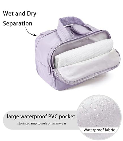 Travel Toiletry Bag for Women, Large Wide-open Puffy Cosmetic Makeup Bag with Wet-Dry Separation, Multi-Pocket Organizer with Carry Handle for Toiletries, Cosmetics, Essentials, Light Purple - color: Light Purple