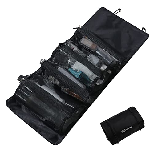 LumiSyne 4 In 1 Detachable Toiletry Bag Hanging Roll-Up Makeup Bag Large Capacity Travel Wash Bag Mesh Cosmetic Bag Portable Foldable Toiletry Bag Waterproof Cosmetic Organizer Bag For Travel Daily - color: Black