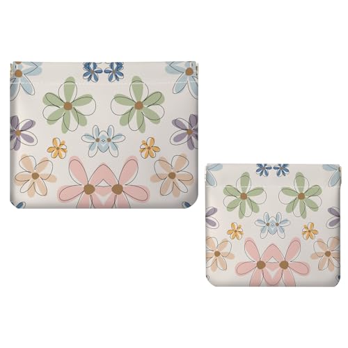 2 PCS PU Leather Small Makeup Bag Set for Purse,No Zipper Self-closing Cosmetic Bag, Portable Coin Purse Lipstick Accessories Organizer Travel Toiletry Storage Pouch for Women,Line Flower A - color: Line Flower A