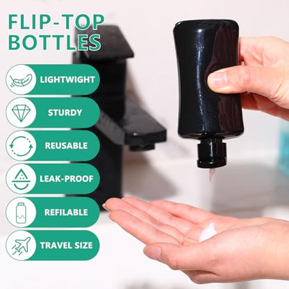 Domensi 36 Pcs Black Travel Bottles with Flip Cap Plastic Travel Toiletries Bottles Portable Leak Proof Squeeze Container Refillable Empty Cosmetic Container for Liquid Shampoo Lotions (3.4 oz,Black) - size: 3.4 oz