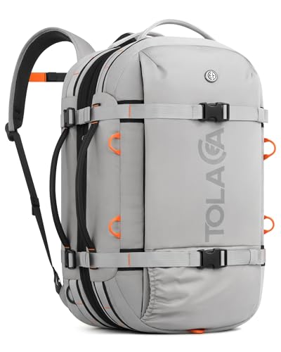 Tolaccea Travel Laptop Backpack for Men Women, 40L-50L Expandable Carry On Backpack with Wet Dry Compartment, TSA Approved Daypack Fits 16 Inch Laptop, Convertible Rucksack Duffel Bag for Work Travel - color: Light Gray