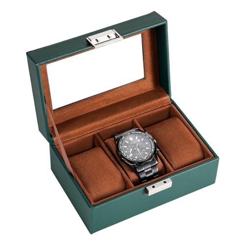 ProCase Watch Box, 3 Slot Mens Watch Case, Watch Storage Holder Organizer, Watch Display Case with Glass Lid, Anniversary Birthday Valentine Gifts for Men Women -3 Slot, MidnightGreen - color: MidnightGreen, size: 3-Slot