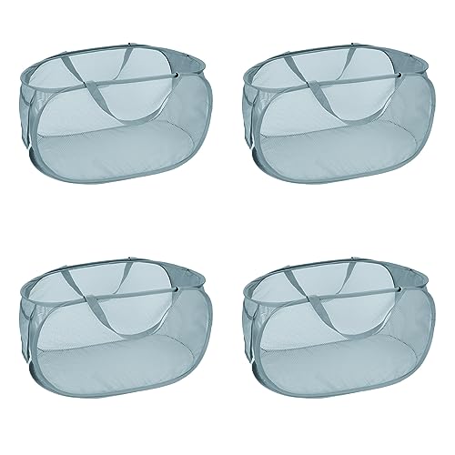 4 Pcs Mesh Popup Laundry Hamper, Opening Laundry Basket,Popup Laundry Basket with Durable Handles,Foldable Pop-up Mesh Hamper Dirty Clothes Basket for Clothes & Laundry-Home Organization - color: Gray