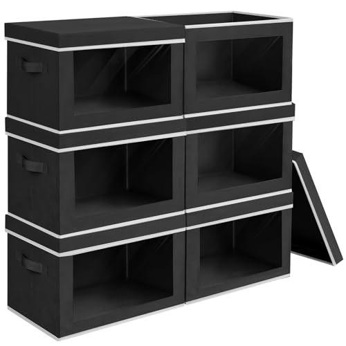 Homsorout Large Storage Baskets with Lids - Stackable Cube Bins for Closet, 6 Pack Black Windows Organizer Bins, Home Organizers and Storage for Clothes, CD, Towels - color: Black, size: XL(6-Pack)