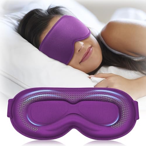 Weighted Blackout Sleep Mask for Women, 3D Contoured Zero Eye Pressure, Lash-Friendly Deep Eye Cups, Adjustable Slide Buckle Strap, Self-Care & Relaxation Gift for Her (Purple) - color: Purple