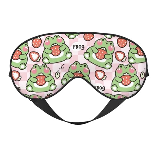 Sleep Eye Mask - Strawberry - Soft Art Silk - Adjustable - Breathable - Adults - color: Cute Frog Strawberry