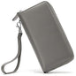 Moflycom Womens Wallet RFID Blocking Genuine Leather Zip Around Wallet Clutch Wristlet Travel Long Purse for Women - color: Grey
