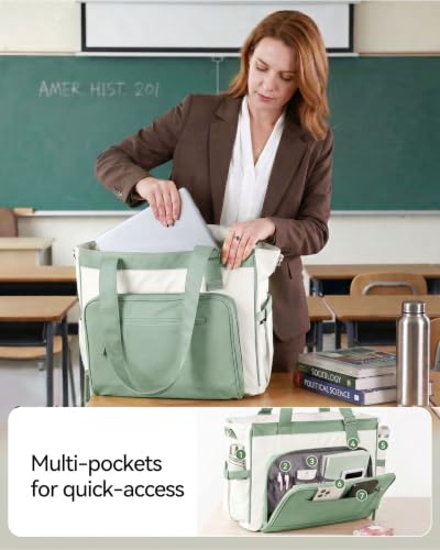 HOMESPON Lunch Bag, 24.5L Large Tote Bag for Women, Laptop Bag Fits 15.6" with Insulated Lunch Compartment & Shoulder Strap, Work Tote for Nurse, Teacher, Office, Commute, Travel, Beige-green - color: Green