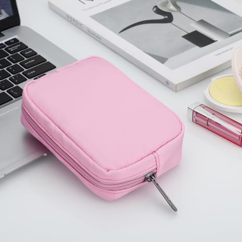 E-Tree Cute Small Makeup Bag, Cosmetic Toiletry Skin Care Make up Little Items Pouch for Purse,Zipper Mini Tech Charger Cable Electronic Organizer Case,Travel Accessories,Pink - color: Pink, style: Travel Makeup Bag