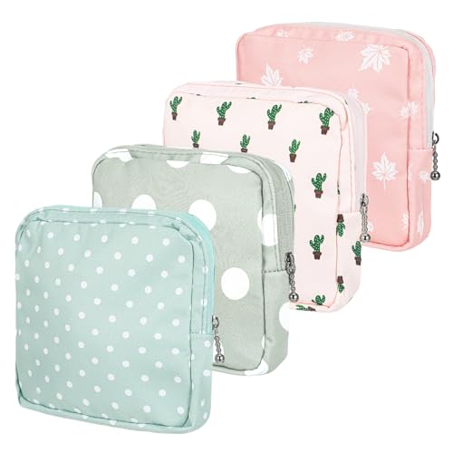 ElevateTech Sanitary Napkin Storage Bags, 4 Pcs Pad Bag for Period Tampon Bags Portable Menstrual Pad Pouch Feminine Pouch First Period Bag Gifts for Women - color: Pink, Green, White