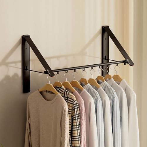 Clothes Drying Rack, Laundry Room Wall Mounted Retractable Clothes Hanger Drying Rack, Laundry Clothing Drying Rack Folding Indoor or Outdoor, Aluminium Dryer, 2pcs(Black with 80cm bar) - color: Black2