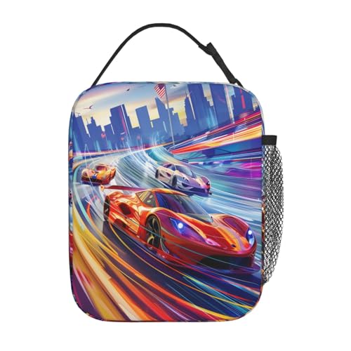Insulated Lunch Box for Kids Boys Girls, Reusable Lunch Bag for School, Office, Work, Picnic, Travel, Sports Car Racing Lunch Box - color: lunch box 109