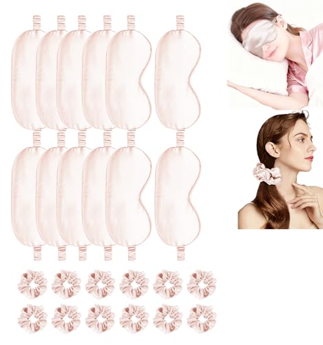 24Pcs Satin Eye Mask Silk Sleep Masks Silky Eyes Cover Blackout Blindfold Eyeshade Scrunchies Hair Ties Travel Wedding Gift - color: Pale Blush