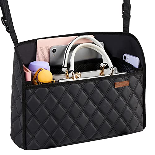 WLLWOO WLLWOO Car Net Pocket Handbag Holder Between Seats Back Storage Organizer Purse Holder for Console Front Seat Storage Barrier - color: Leather