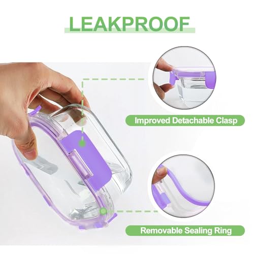 HOMBERKING Glass Food Storage Containers with Lids, 18 Piece Meal Prep Containers, Airtight Lunch Bento Boxes, BPA-Free & Leak Proof (9 Lids & 9 Containers) - Purple - color: Purple