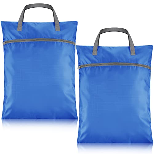 2 Pcs Travel Laundry Bags Waterproof with Handle Dirty Clothes Bag for Traveling Hanging Laundry Hamper with Two Zippered Pockets Washable Reusable for Sports Home Travel College Dorm (Blue) - color: Blue