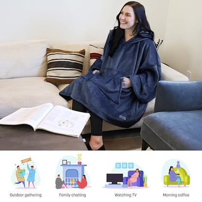 Catalonia Oversized Blanket Hoodie Sweatshirt, Wearable Sherpa Blanket Pullover, Gift for Her - color: Navy